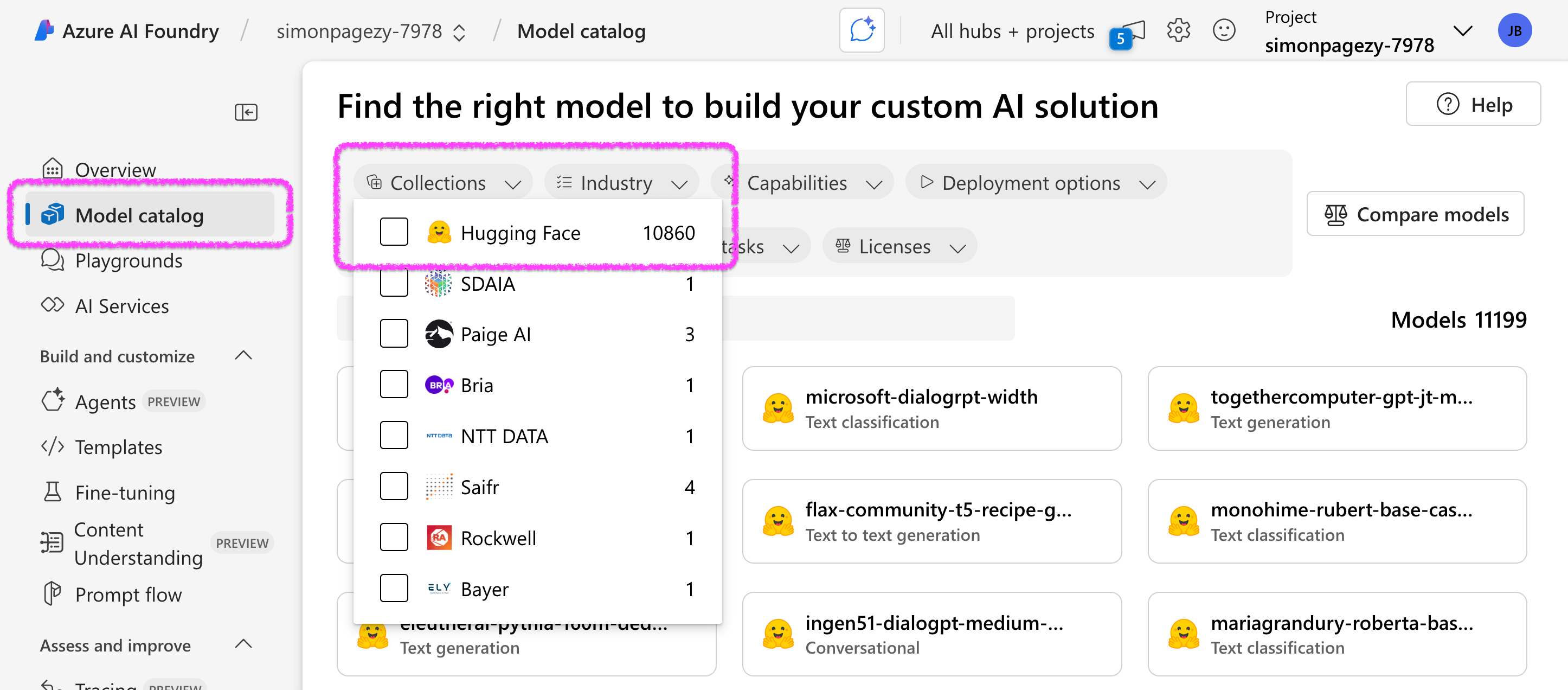 The Hugging Face Collection in the Model Catalog within Azure AI Foundry