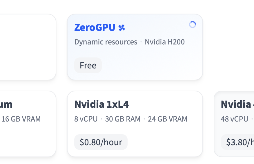 Increase scalability and performance with more compute options like ZeroGPU.